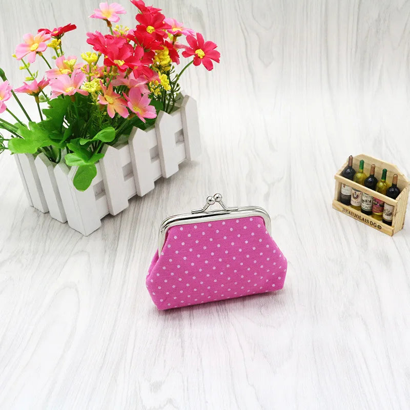 Coin Purses Lady Small Wallet For Women Dot Pattern Mini Hasp Coin Purses Money Change Pouch Cotton Fabric Carteira Feminina