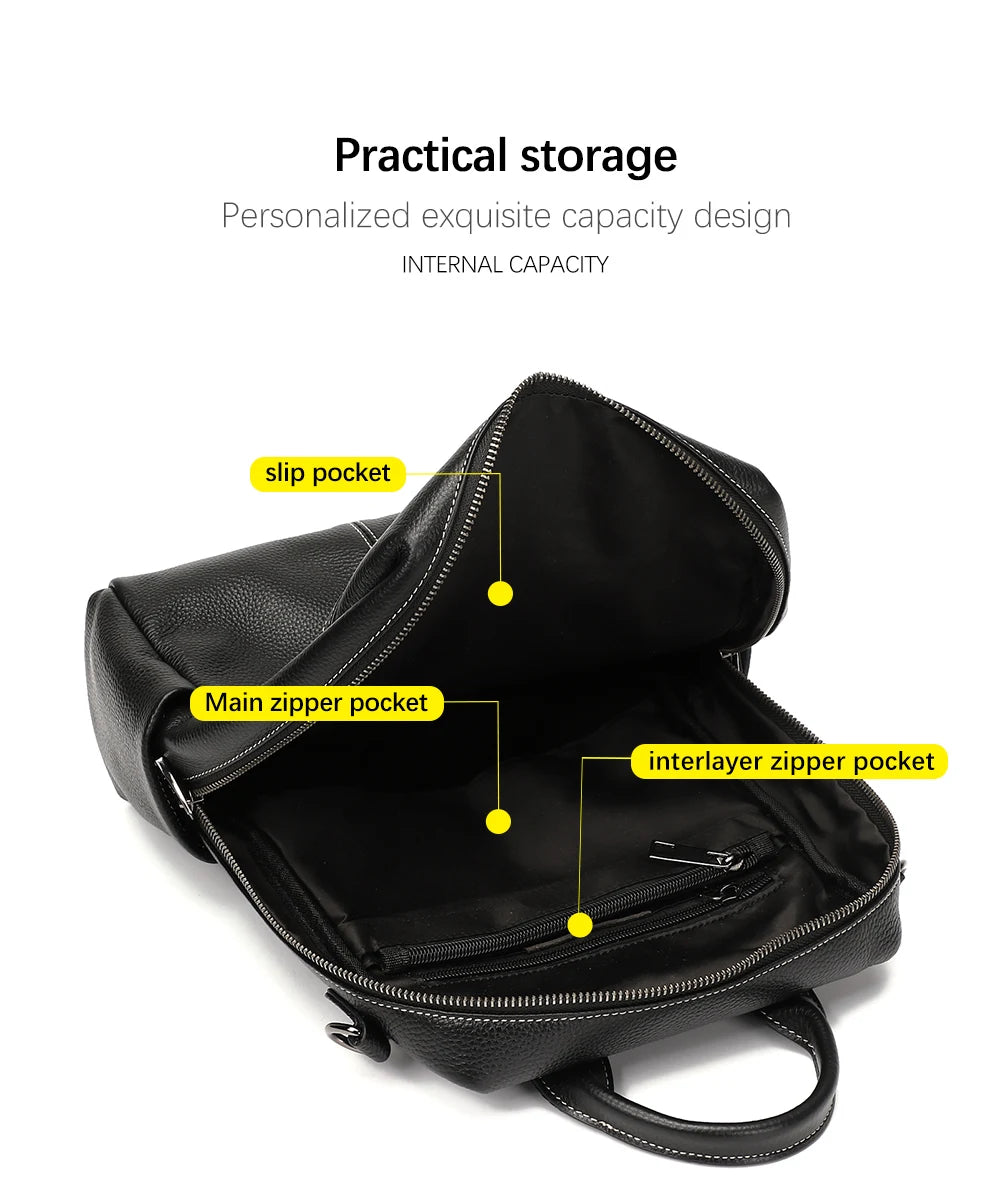 Zency 100% Genuine Leather Backpack For Women's High Quality Black Shoulder Bag Commuter Travel School Satchel Female Shopper
