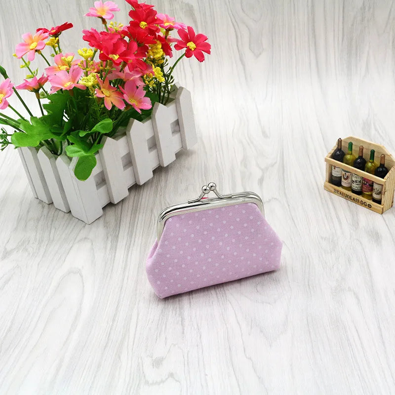 Coin Purses Lady Small Wallet For Women Dot Pattern Mini Hasp Coin Purses Money Change Pouch Cotton Fabric Carteira Feminina