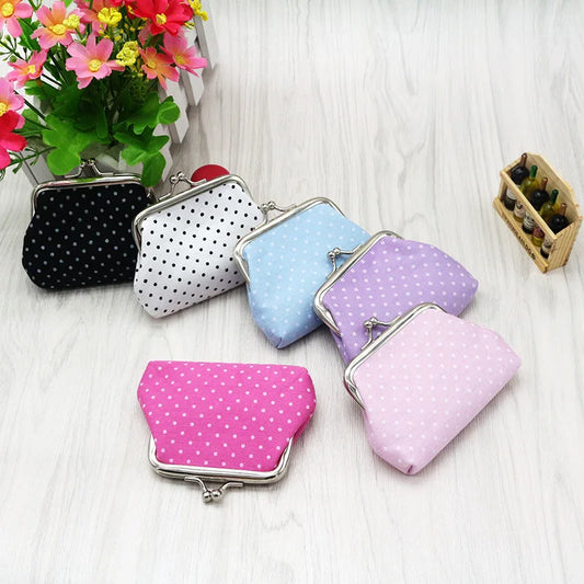 Coin Purses Lady Small Wallet For Women Dot Pattern Mini Hasp Coin Purses Money Change Pouch Cotton Fabric Carteira Feminina
