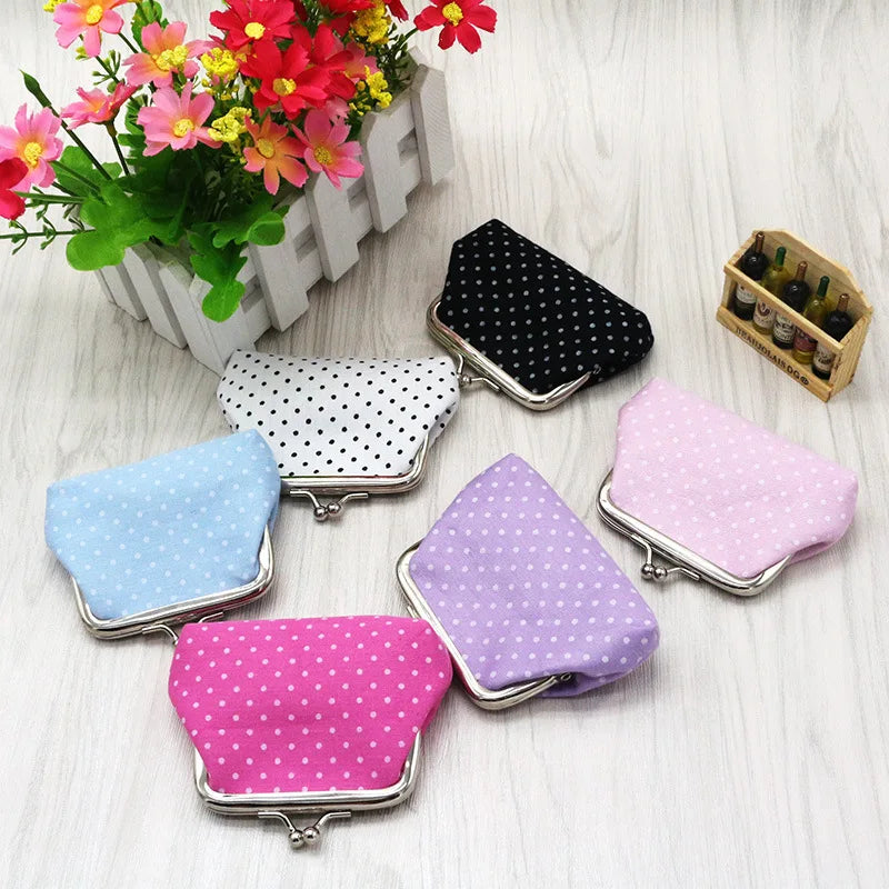 Coin Purses Lady Small Wallet For Women Dot Pattern Mini Hasp Coin Purses Money Change Pouch Cotton Fabric Carteira Feminina