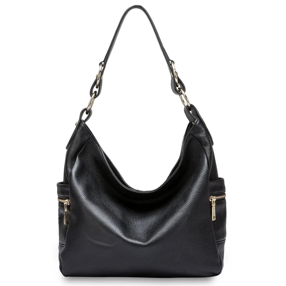 Zency Elegant 100% Genuine Leather Women Hobo Handbag Shoulder Bag Large Capacity Lady Zipper Red Purse Quality Black Mor Pocket