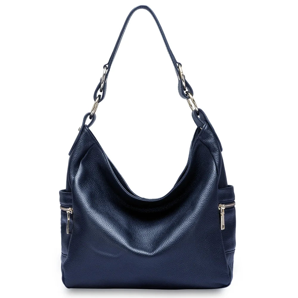 Zency Elegant 100% Genuine Leather Women Hobo Handbag Shoulder Bag Large Capacity Lady Zipper Red Purse Quality Black Mor Pocket