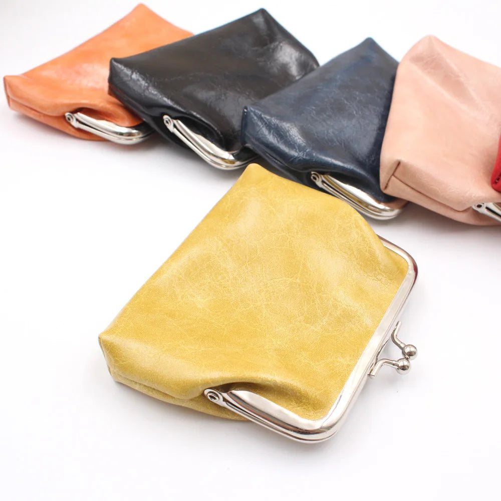 Leather Women Coin Purse Lady Leather Mini Wallet Vintage Design Oil Wax Card Holder Female Lipstick Storage Wallet Coin Purse