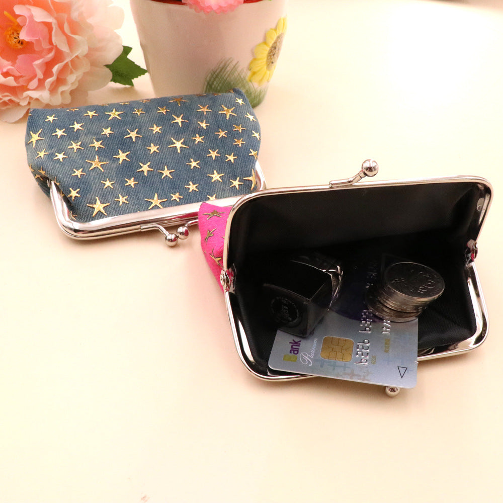Women Denim Fabric Coin Purses Ladies Star Pattern Mini Wallet Female Hasp Clutch Purse Card Holder Lipstick Storage Gift