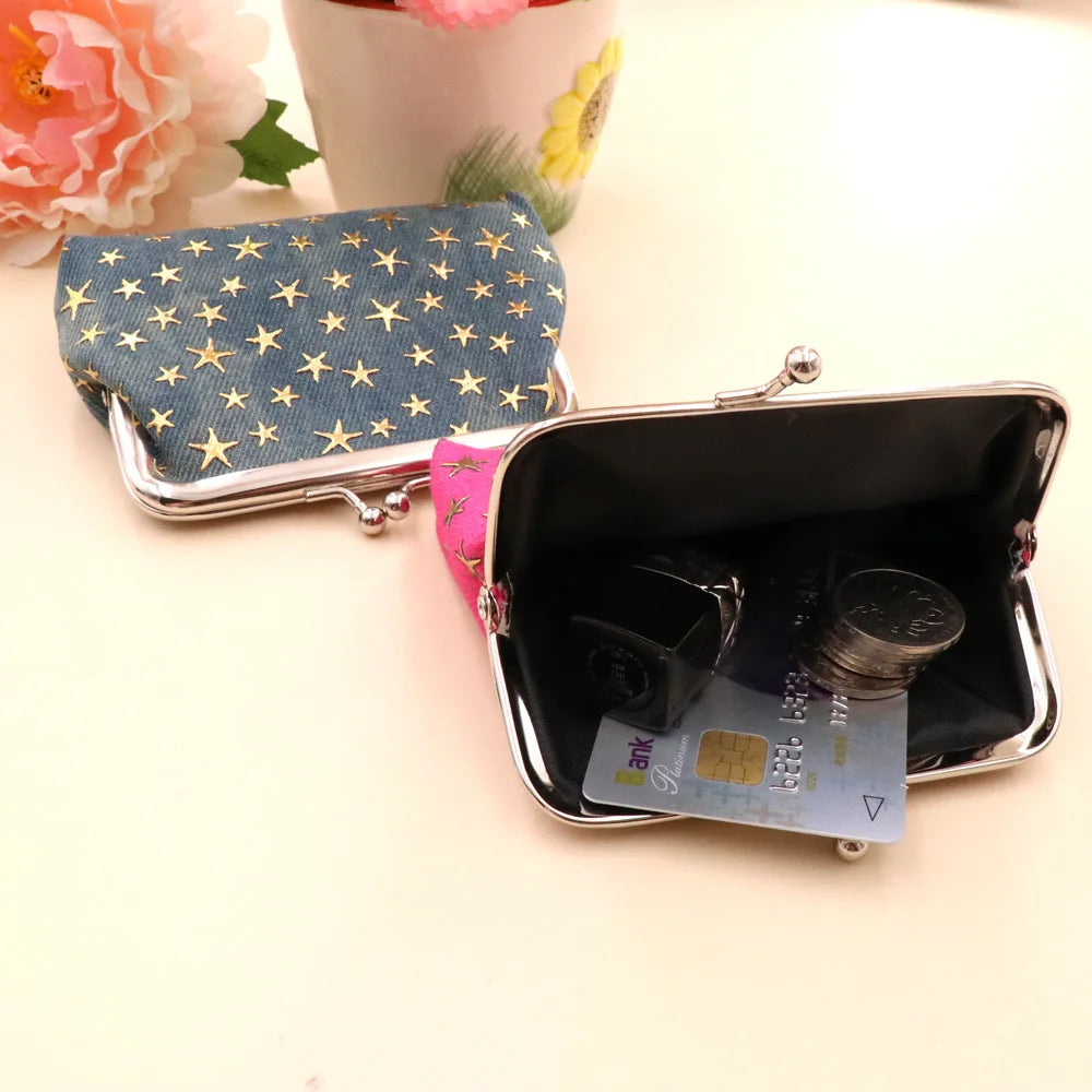 Women Denim Fabric Coin Purses Ladies Star Pattern Mini Wallet Female Hasp Clutch Purse Card Holder Lipstick Storage Gift