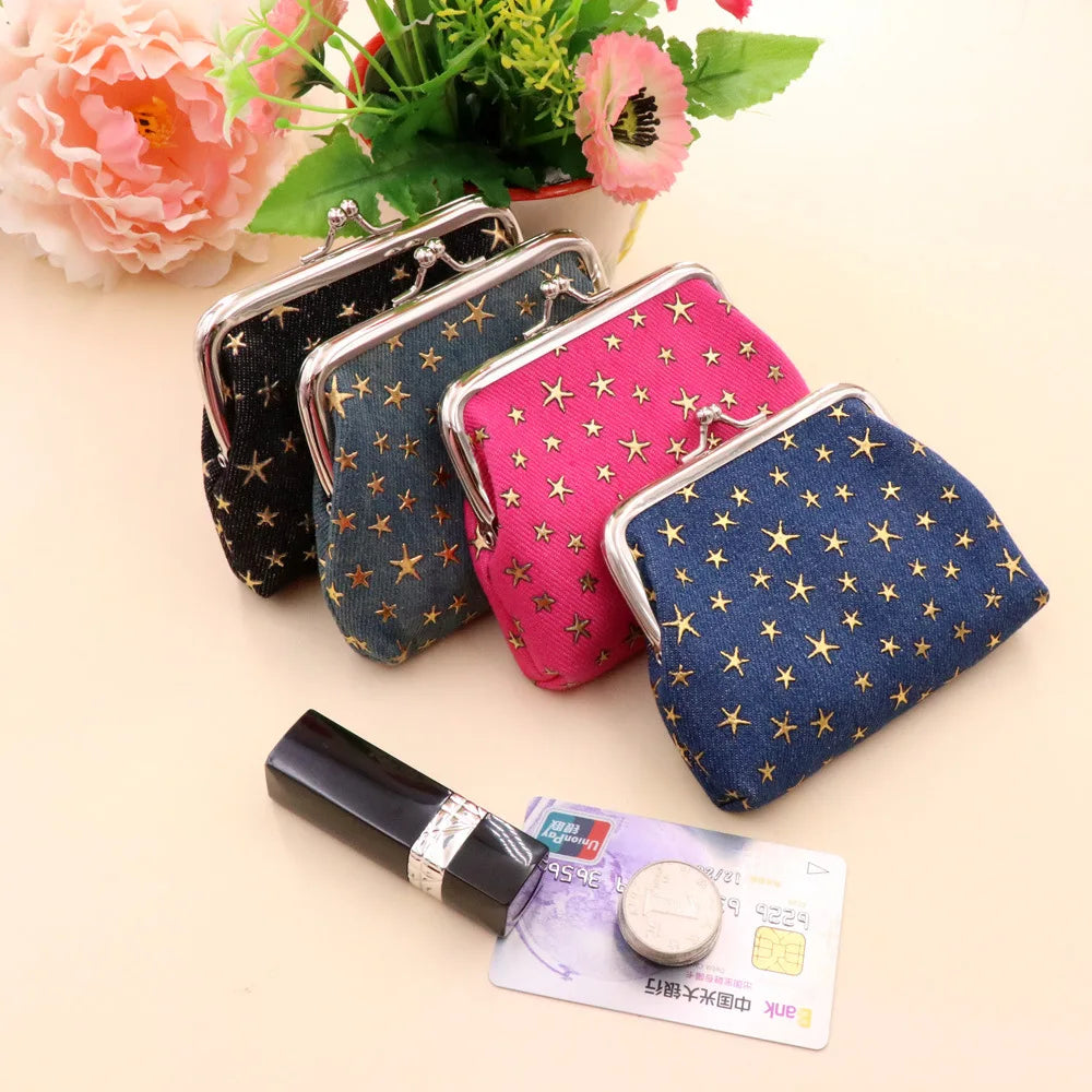 Women Denim Fabric Coin Purses Ladies Star Pattern Mini Wallet Female Hasp Clutch Purse Card Holder Lipstick Storage Gift
