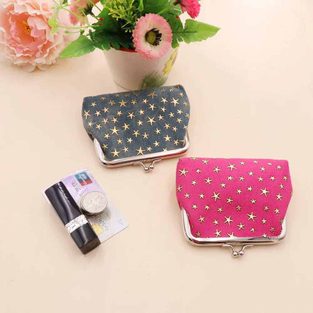 Women Denim Fabric Coin Purses Ladies Star Pattern Mini Wallet Female Hasp Clutch Purse Card Holder Lipstick Storage Gift