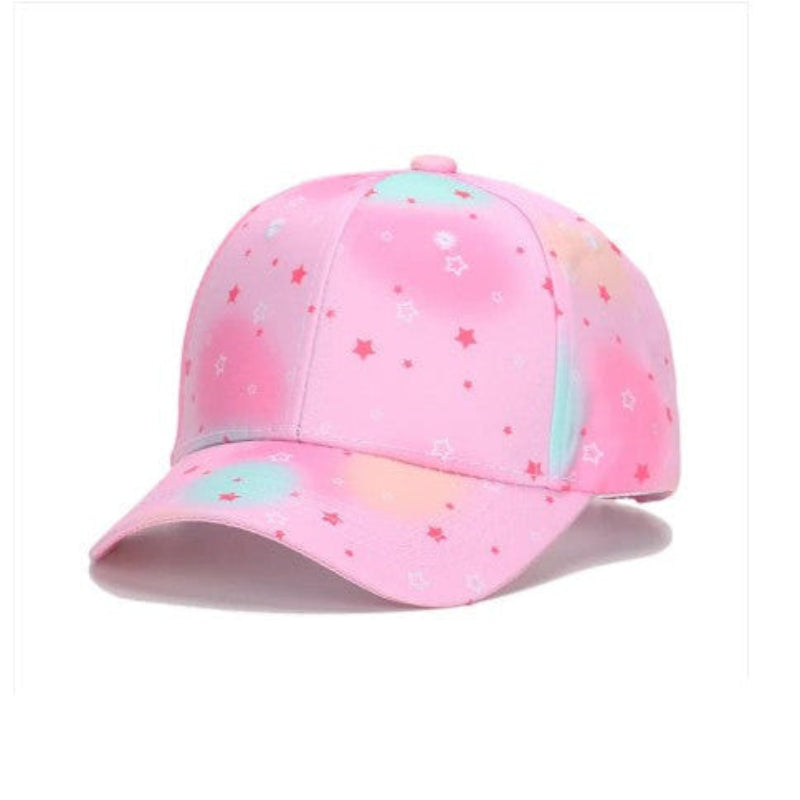 Pink baseball cap with star pattern on a white background