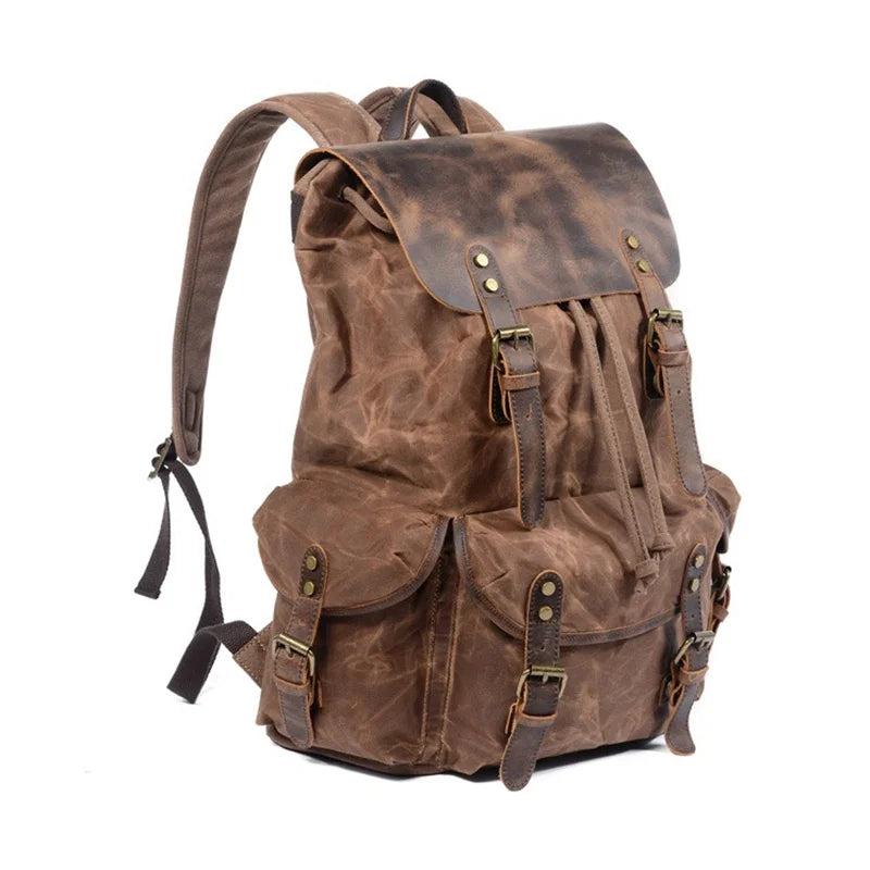 Nesitu Vintage A4 Genuine Leather Wax Canvas Women Backpacks for Men Laptop Daypacks Waterproof Rucksacks Large Travel Bag M6105
