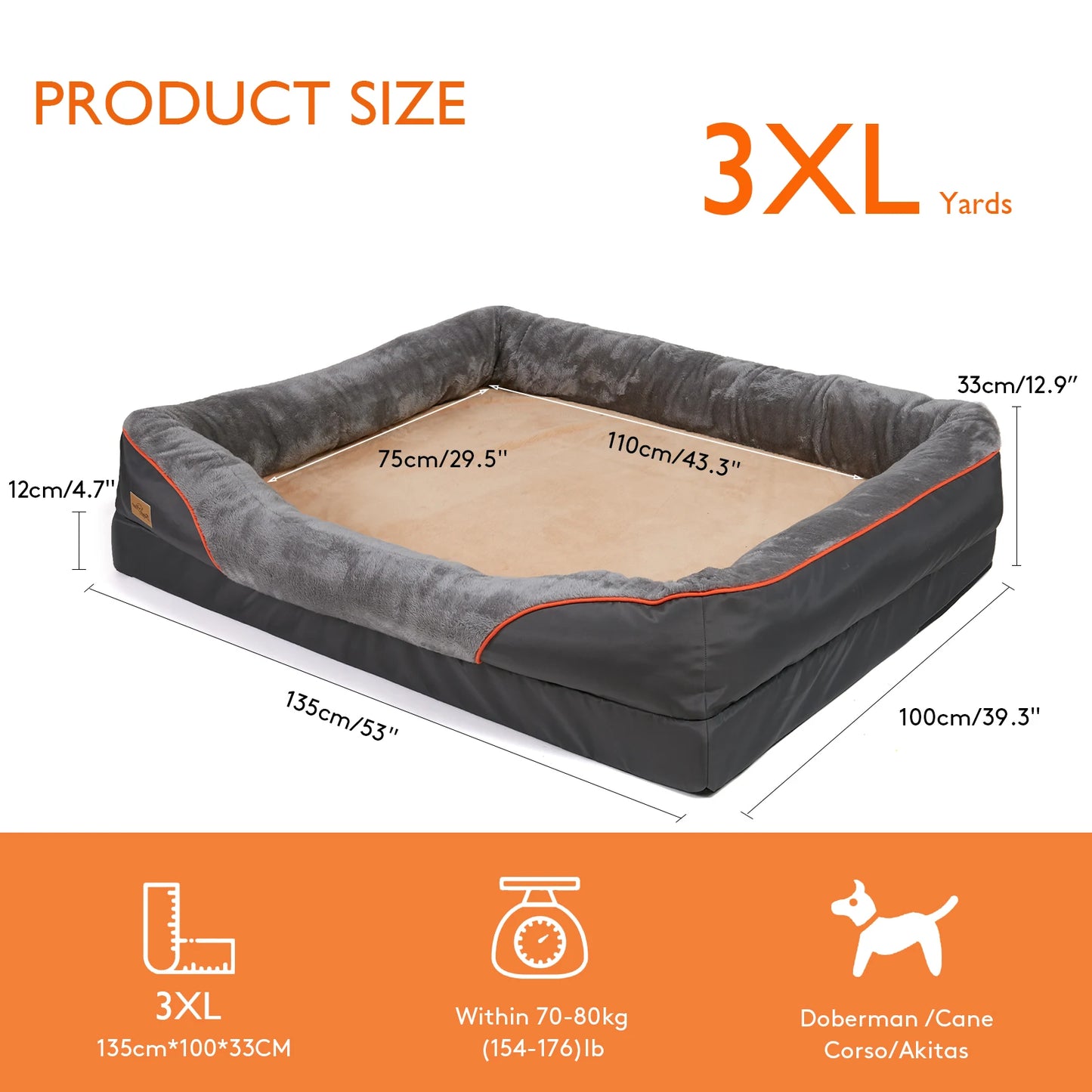 Cozy Large Dog Bed – Waterproof Fleece Pet Bed with Washable Cover for Big Dogs