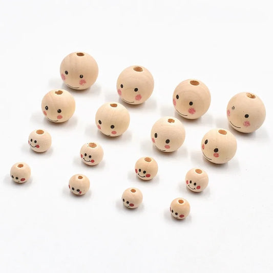 Wooden Beads Natural Face Beads Ball Wood Beads Loose Spacer Bead for Angel Heads DIY Jewelry Bracelet Necklace Craft Making