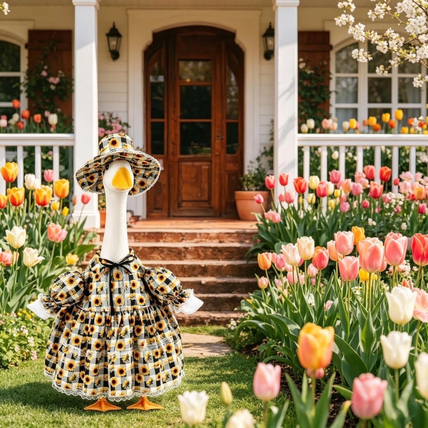 Porch Goose Summer Outfit Cute Sunflower Dress and Sun Hat Set for 23 Inch Lawn Goose Statue Clothes
