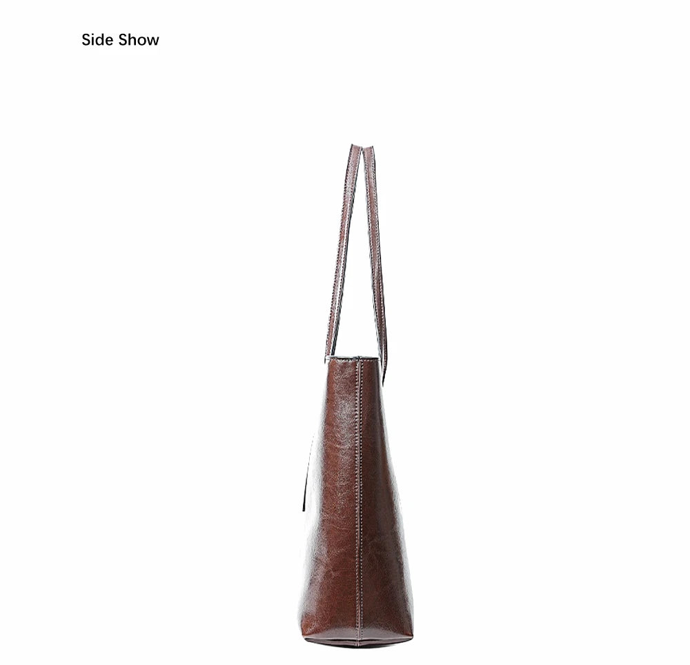 2025 New Coffee Women Handbag 100% Genuine Leather Ladies Shoulder Purse Ladies Black Tote Bag Large Capacity Shopper Bags Brown