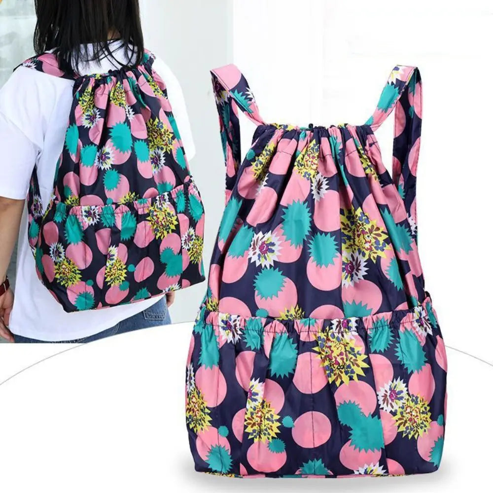 Multifunctional Floral Printed Drawstring Bag Polyester Waterproof Backpacks Fold Sports Travel Bag Teenage Girls