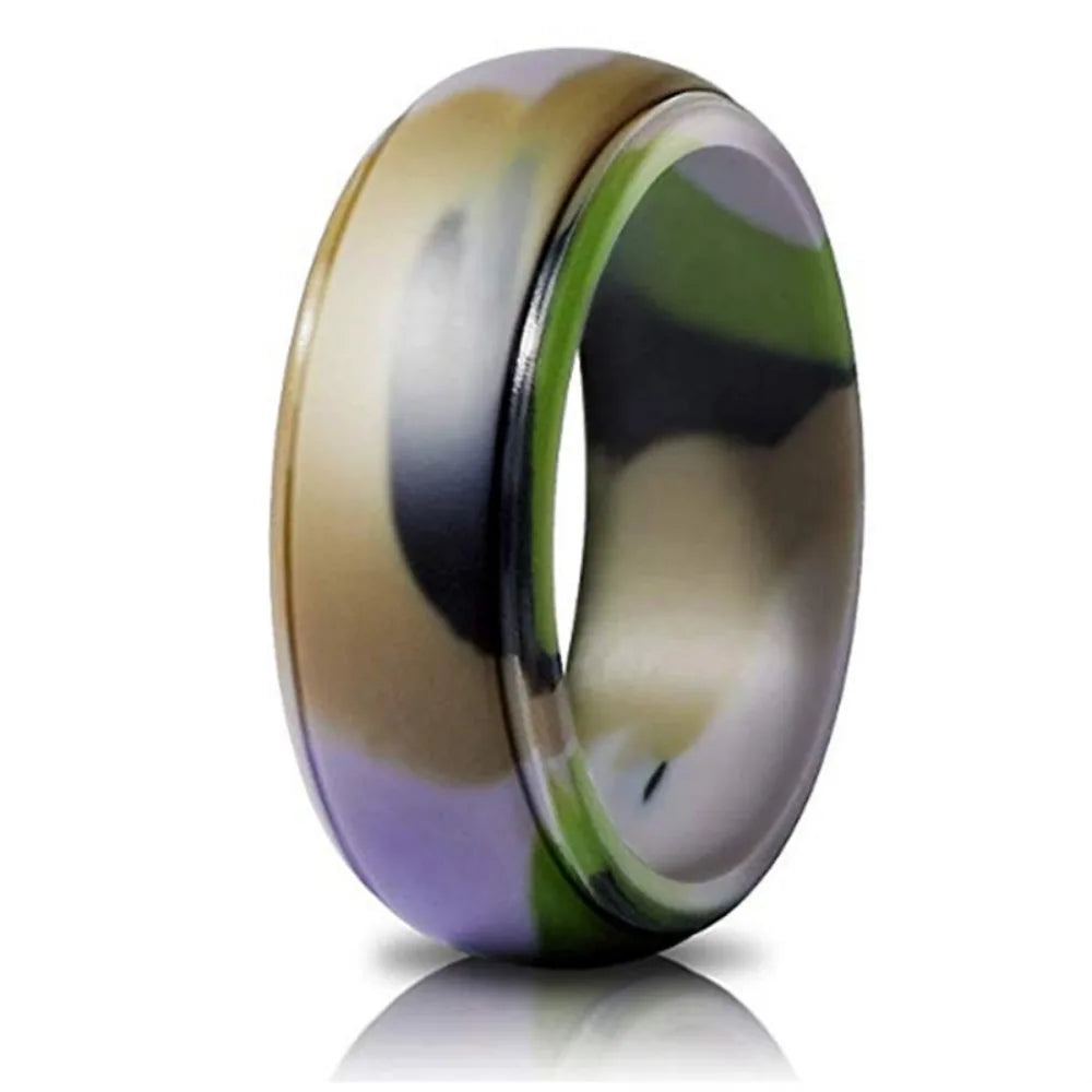 Multicolored ring with a reflective surface on a white background
