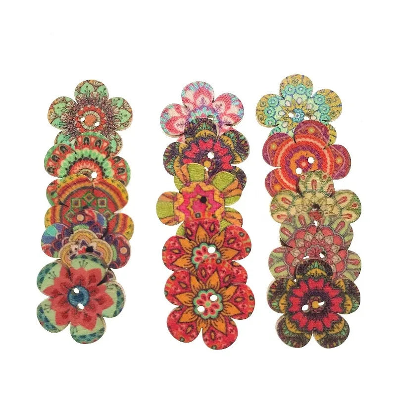 50Pcs 20mm Wooden Buttons Mixed Random Fashion Round 2 Holes Sewing Buttons Scrapbooking DIY Decor Craft