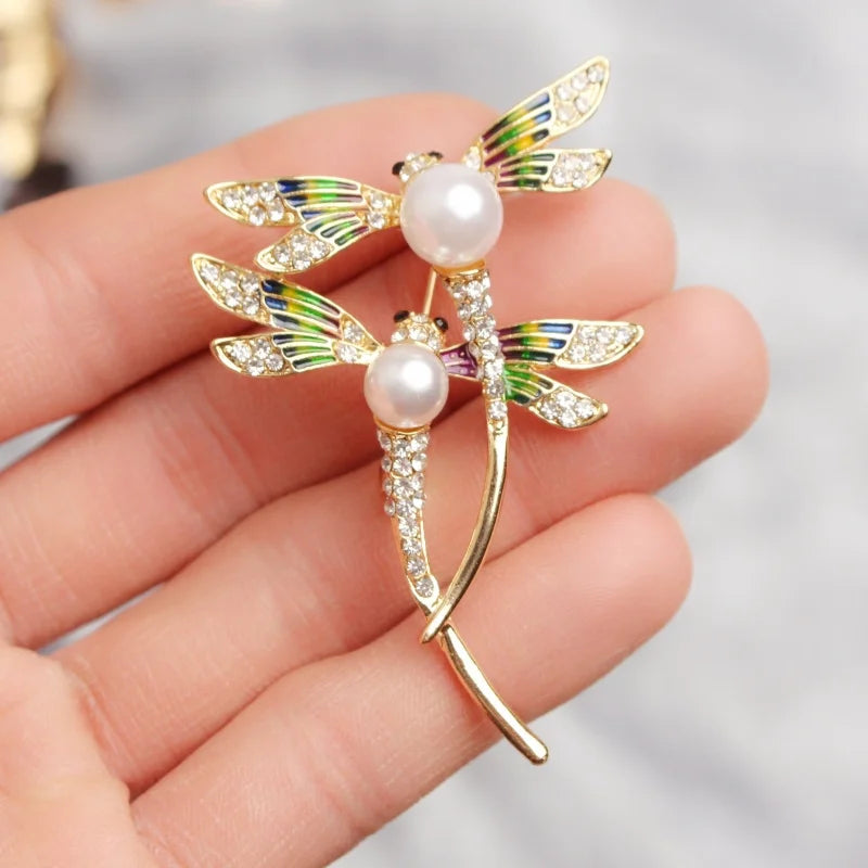 Light and Luxurious Artificial Pearl Double Dragonfly Brooch Suitable for Coat and Backpack Accessories