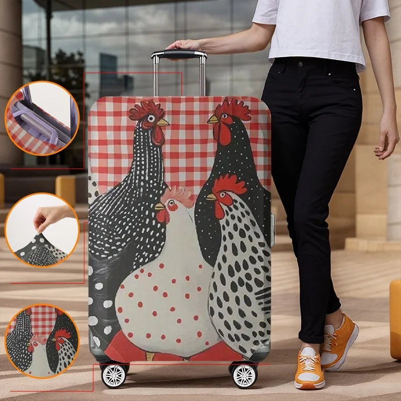 Polka dot hen red and white checkered pattern luggage protection cover, suitable for 18-32 inch luggage covers, luggage handle g