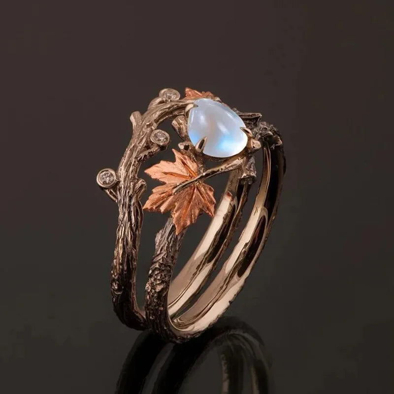 Vintage Style Antique-looking Open "Water Drop" Maple Leaf Ring