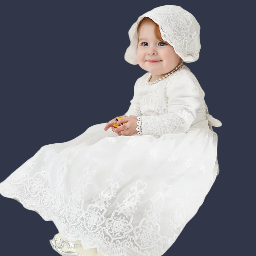 White Lace Long-sleeved Infant Christening, Baptism Dress