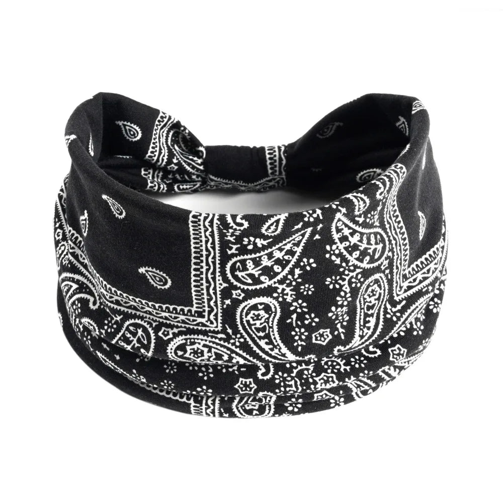 Country-classic Bandanna-style Paisley Print Wide Elastic Headband