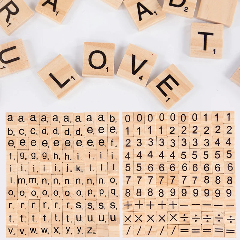 100Pcs Wood Letter Tiles Alphabet Word Game Pieces, Number Tiles for Crafts, Education, Home School