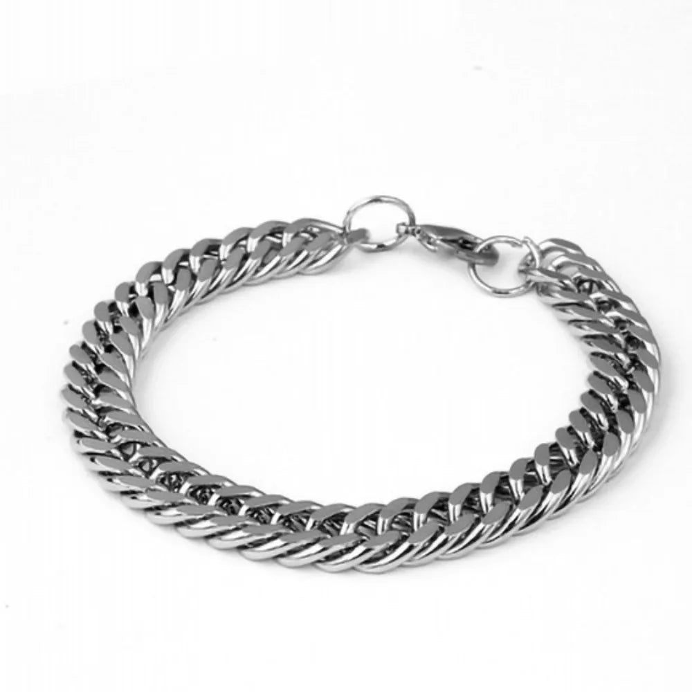 Silver chain bracelet on a white background
