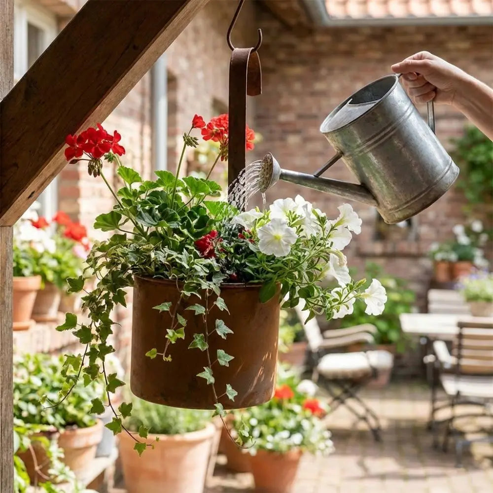 Handcrafted Wall Hanging Flower Bucket Antique Styles Rusted Iron Hanging Flowerpot Weather-Resistant Unique Metal Plant Hangers