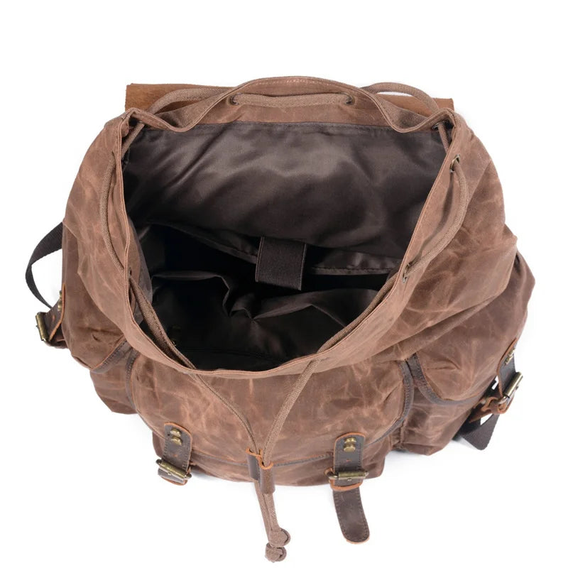 Nesitu Vintage A4 Genuine Leather Wax Canvas Women Backpacks for Men Laptop Daypacks Waterproof Rucksacks Large Travel Bag M6105