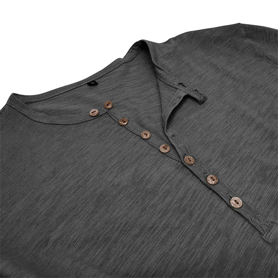 Men's 100% Cotton Henley T-Shirt Quality Long Sleeve Basic T Shirt