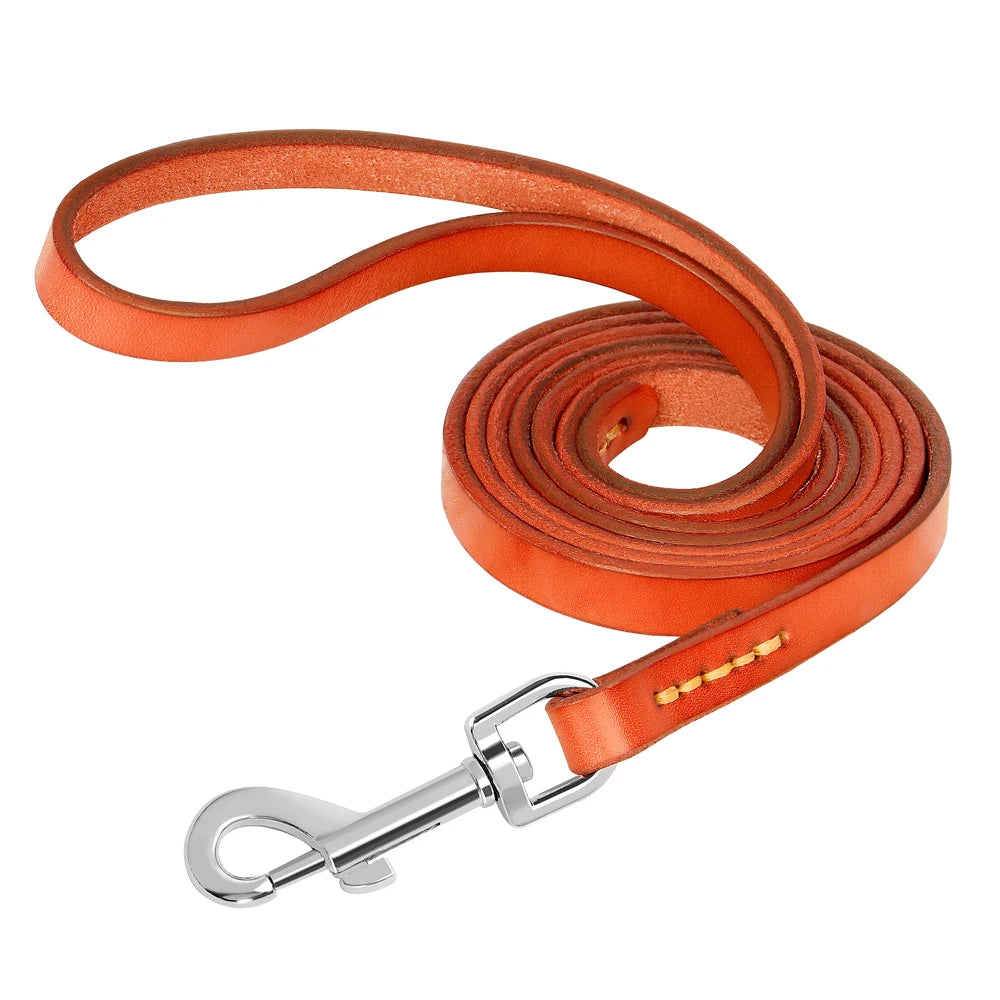 Genuine Leather Pet Collar plus Leash Set