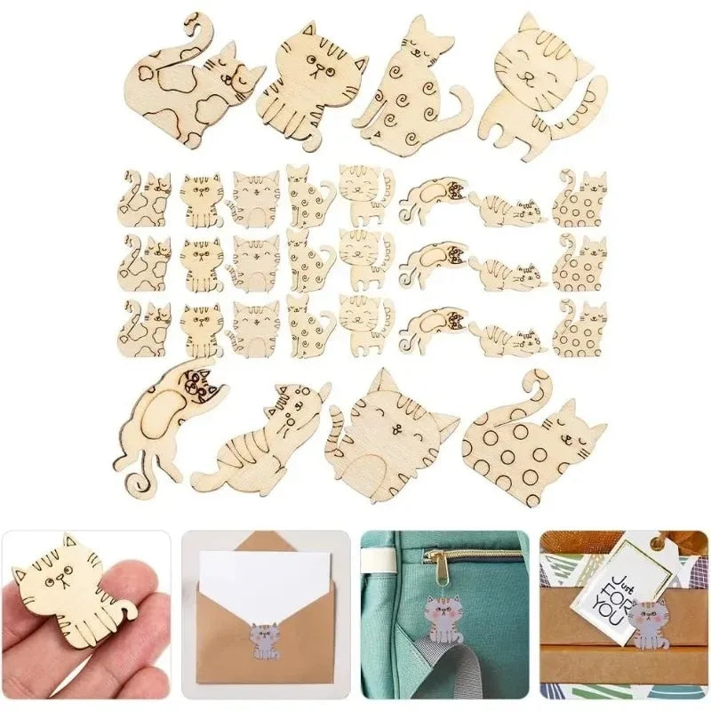 50pcs Unfinished Wooden Cat Cutouts, Unfinished Wood Crafts Pieces