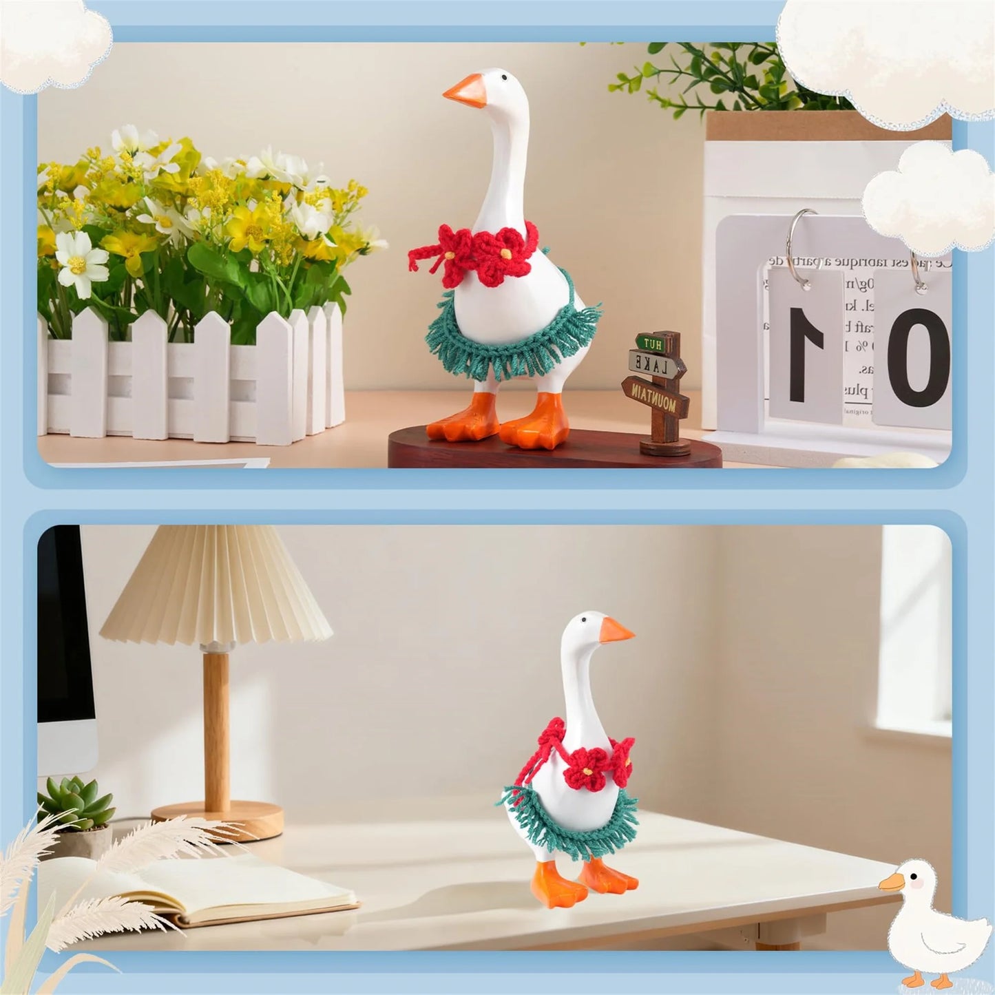 Desk Goose Clothes 7 Inches, Cute Mini Goose Summer Outfits Including Hat Dress and Bag Desk Goose Accessories