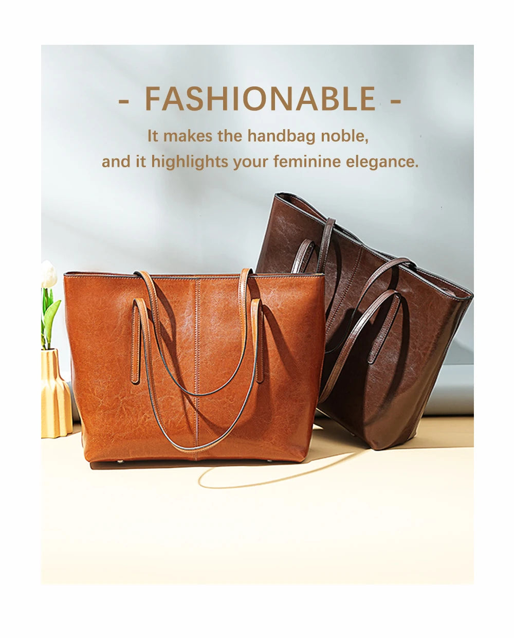 2025 New Coffee Women Handbag 100% Genuine Leather Ladies Shoulder Purse Ladies Black Tote Bag Large Capacity Shopper Bags Brown