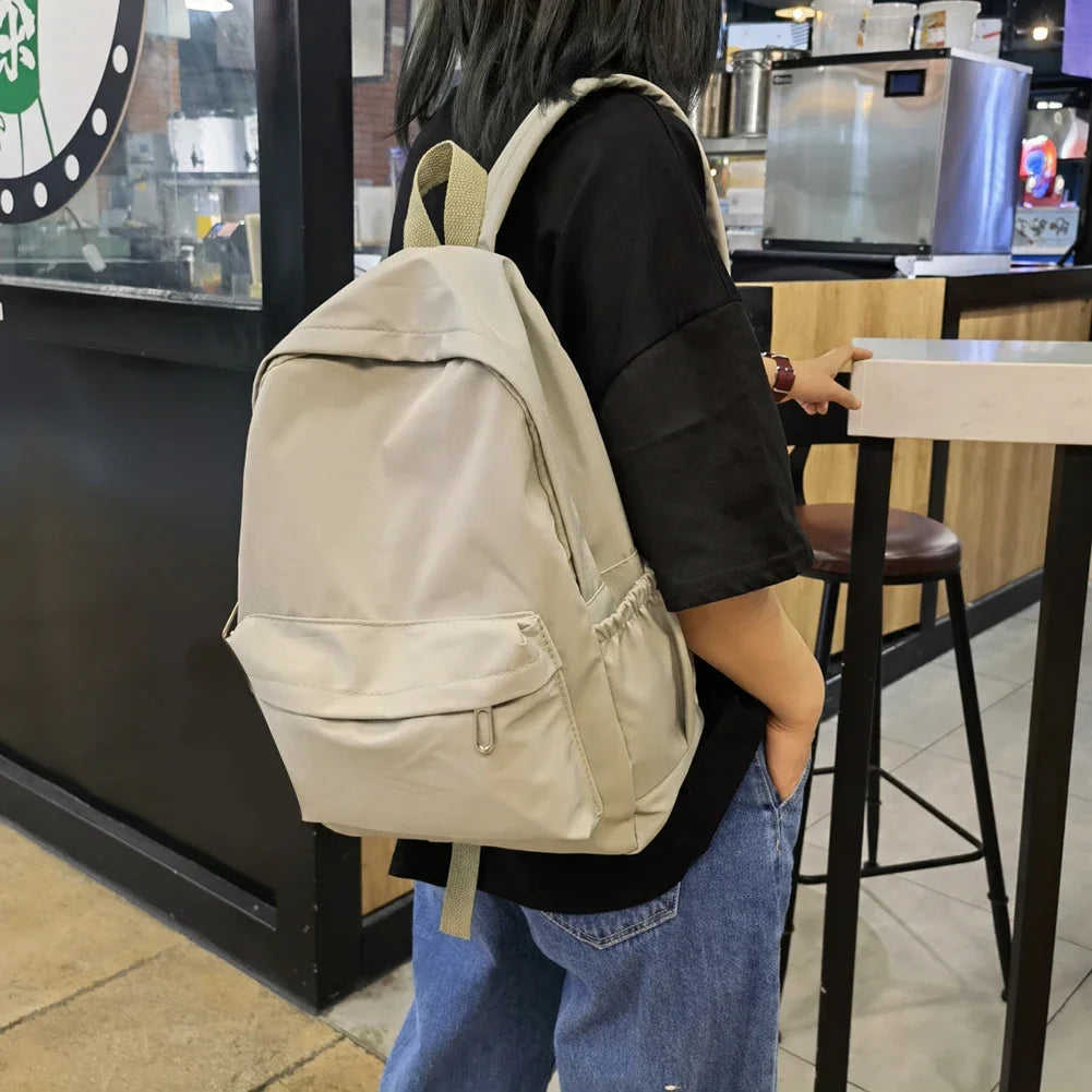 Preppy Solid Color Shoulder Bag Nylon School Knapsack Korean Teenager White School Bag Sports Travel Backpack for Women