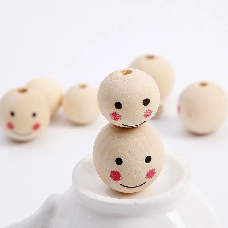 Wooden Beads Natural Face Beads Ball Wood Beads Loose Spacer Bead for Angel Heads DIY Jewelry Bracelet Necklace Craft Making