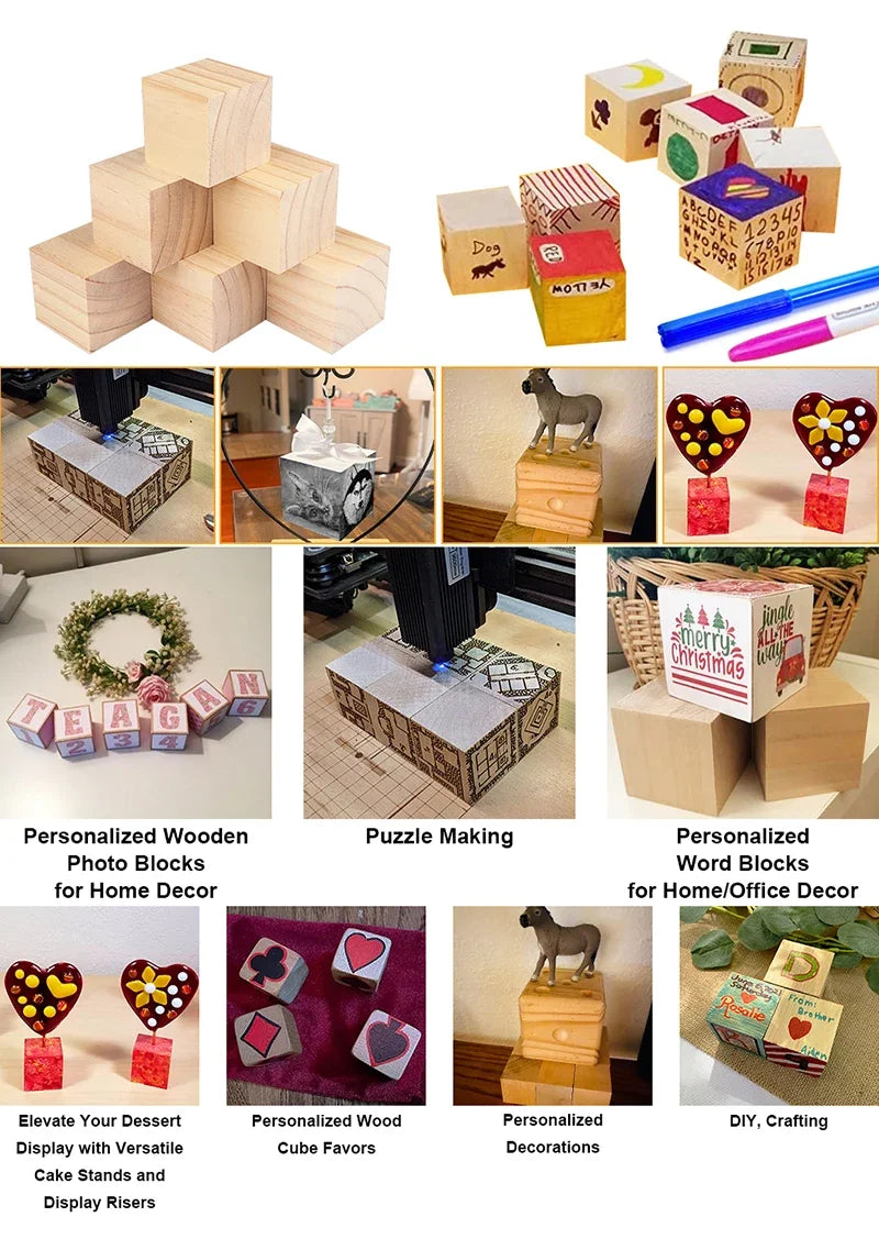 Unfinished Wood Blocks for Crafts, Wood Cubes for Crafts, Decorations