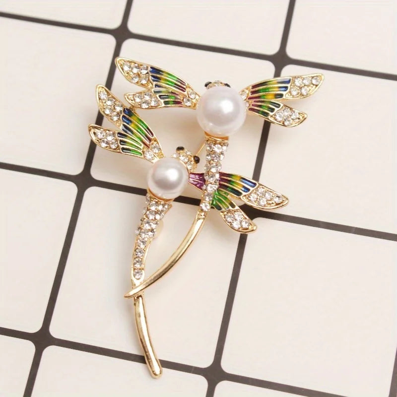 Light and Luxurious Artificial Pearl Double Dragonfly Brooch Suitable for Coat and Backpack Accessories