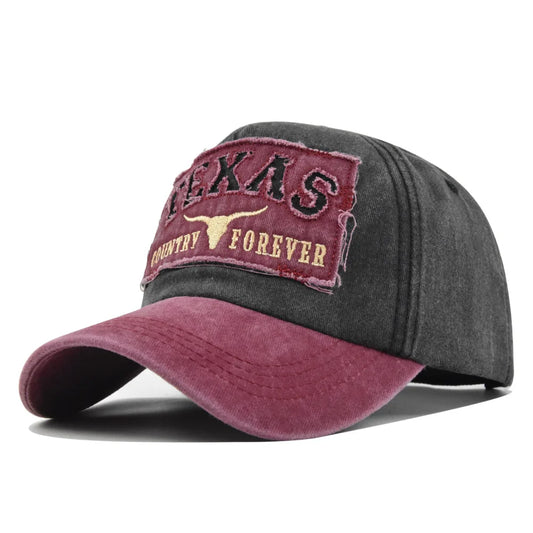 Vintage Washed Cotton Black & Red Texas Longhorn Forever Baseball Cap