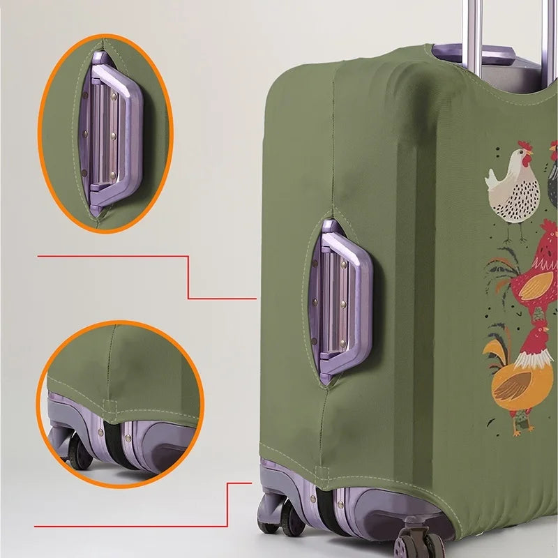 Vintage Farm Chicken Group Olive Green Pattern Luggage Protective Cover, suitable for 18-32 inch luggage covers, luggage handle