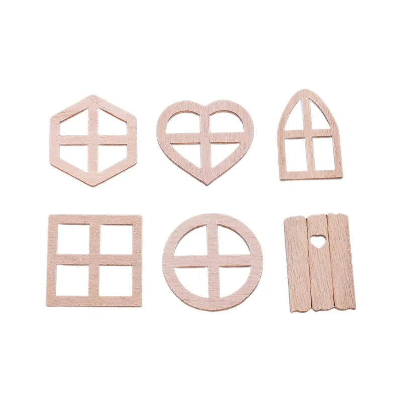 25pcs Doll House Windows Doors Craft Kit Fairy Door Windows Wood, DIY Miniature Garden Doors Window Fairy House Accessories