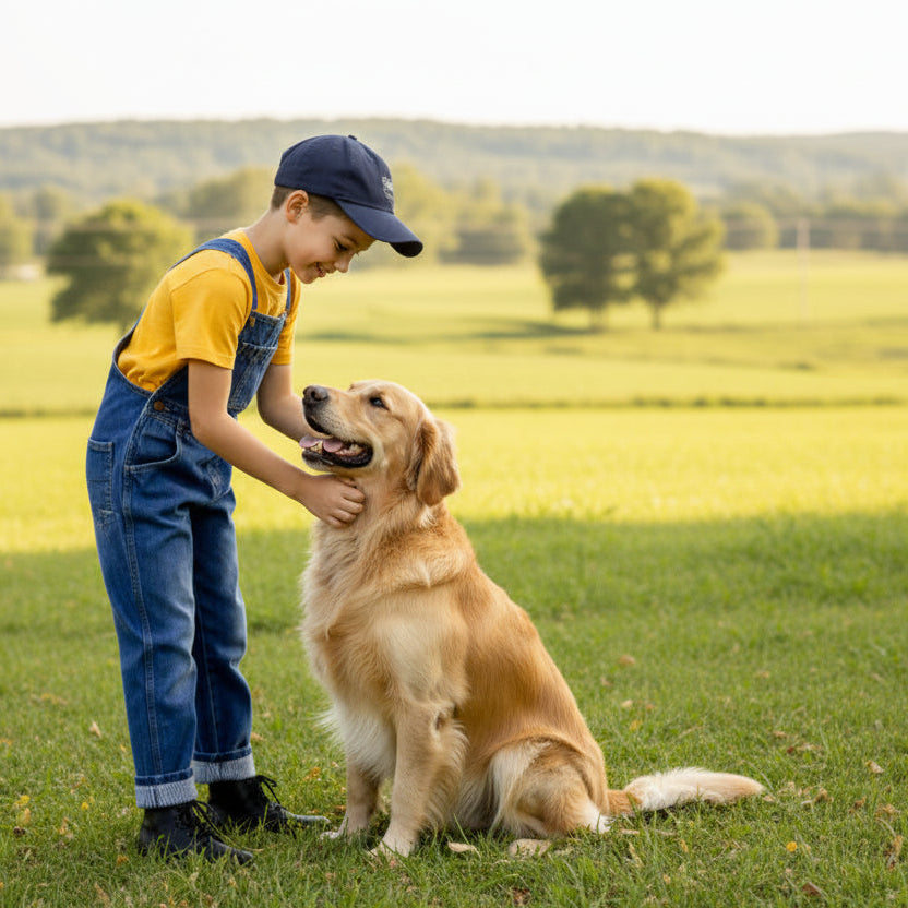 Child wearing blue denim overalls and a white shirt at a park in the USA