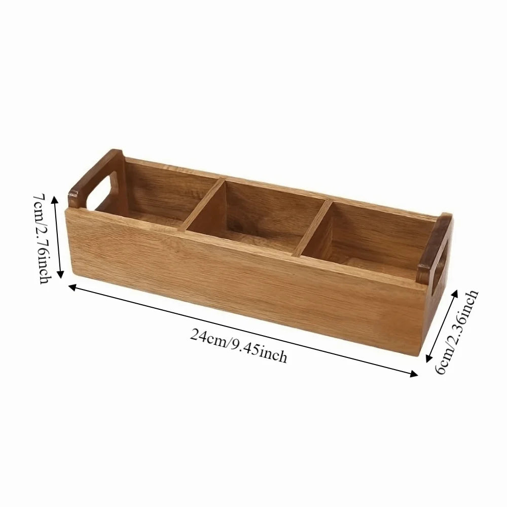 Practical Wooden Tea Bag Storage Box Dual Side Handles Large Capacity Sugar Packet Storage Box 3 Slots Tea Bag Holder Office