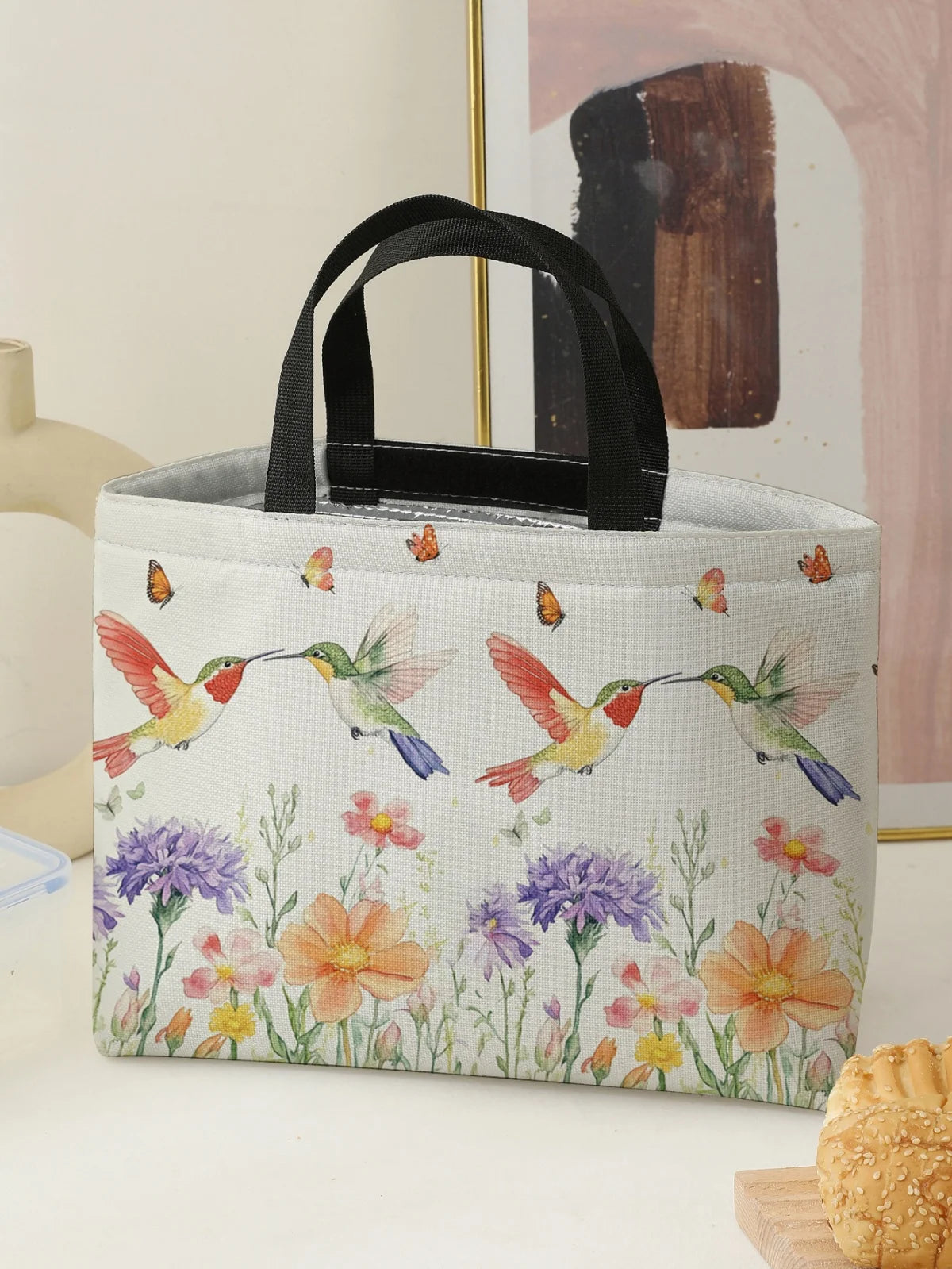 Large-capacity insulated lunch bag with aluminum foil lining, student lunch box with ice pack, reusable