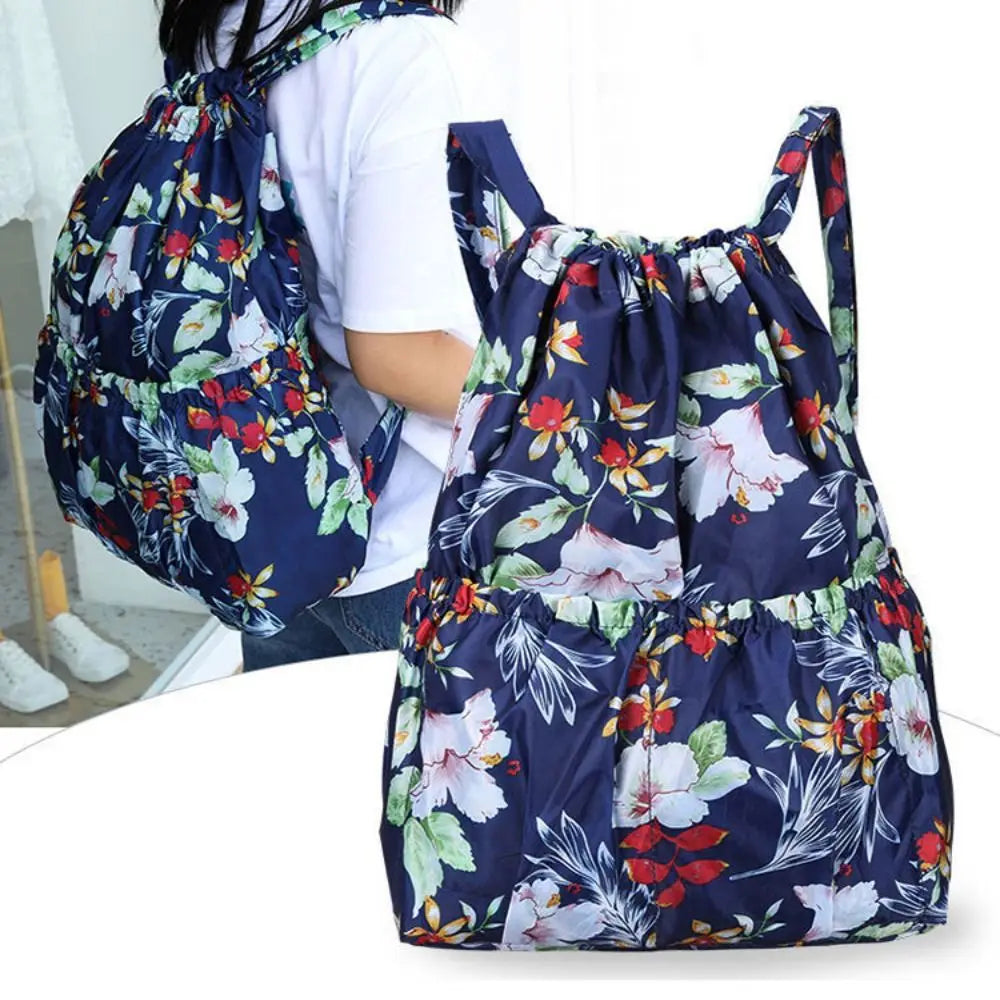 Multifunctional Floral Printed Drawstring Bag Polyester Waterproof Backpacks Fold Sports Travel Bag Teenage Girls
