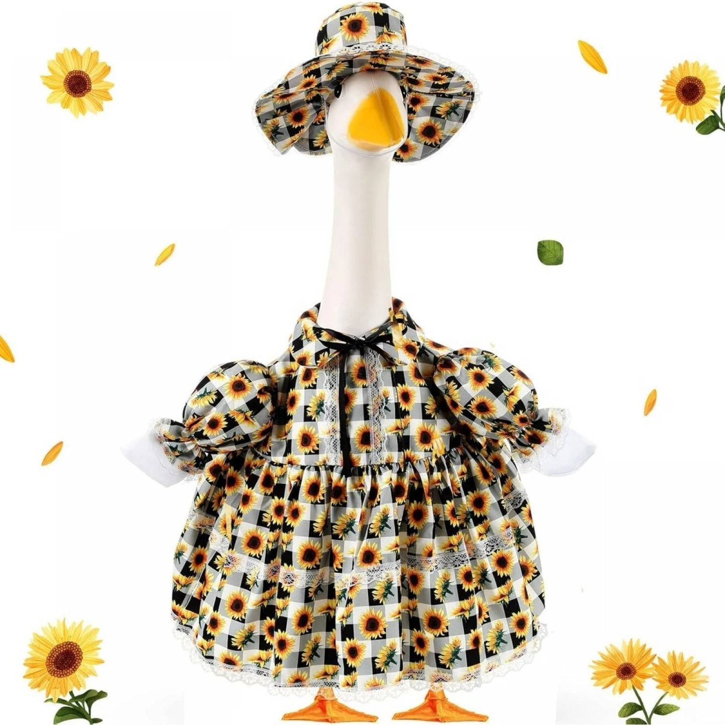 Porch Goose Summer Outfit Cute Sunflower Dress and Sun Hat Set for 23 Inch Lawn Goose Statue Clothes