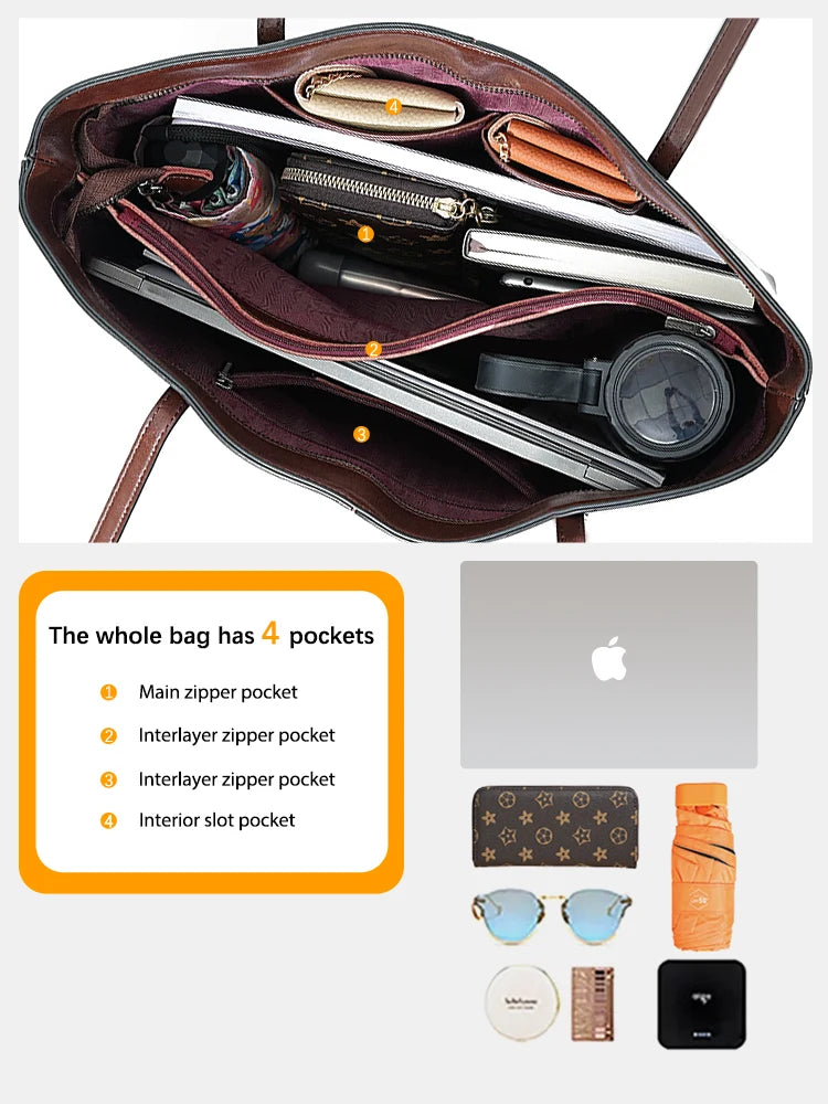 2025 New Coffee Women Handbag 100% Genuine Leather Ladies Shoulder Purse Ladies Black Tote Bag Large Capacity Shopper Bags Brown
