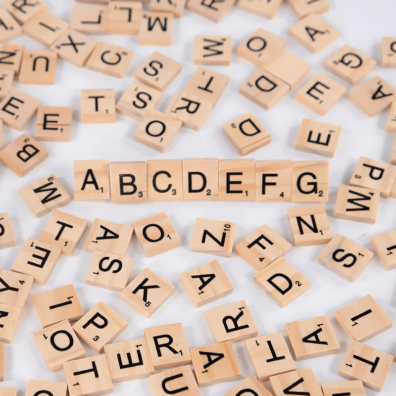 100Pcs Wood Letter Tiles Alphabet Word Game Pieces, Number Tiles for Crafts, Education, Home School