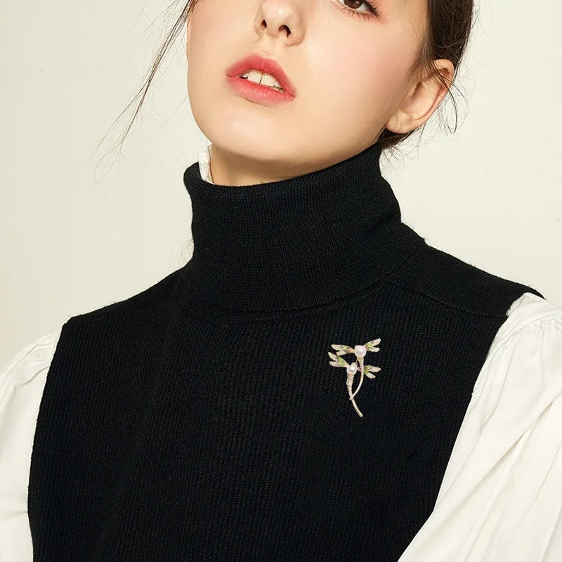 Light and Luxurious Artificial Pearl Double Dragonfly Brooch Suitable for Coat and Backpack Accessories
